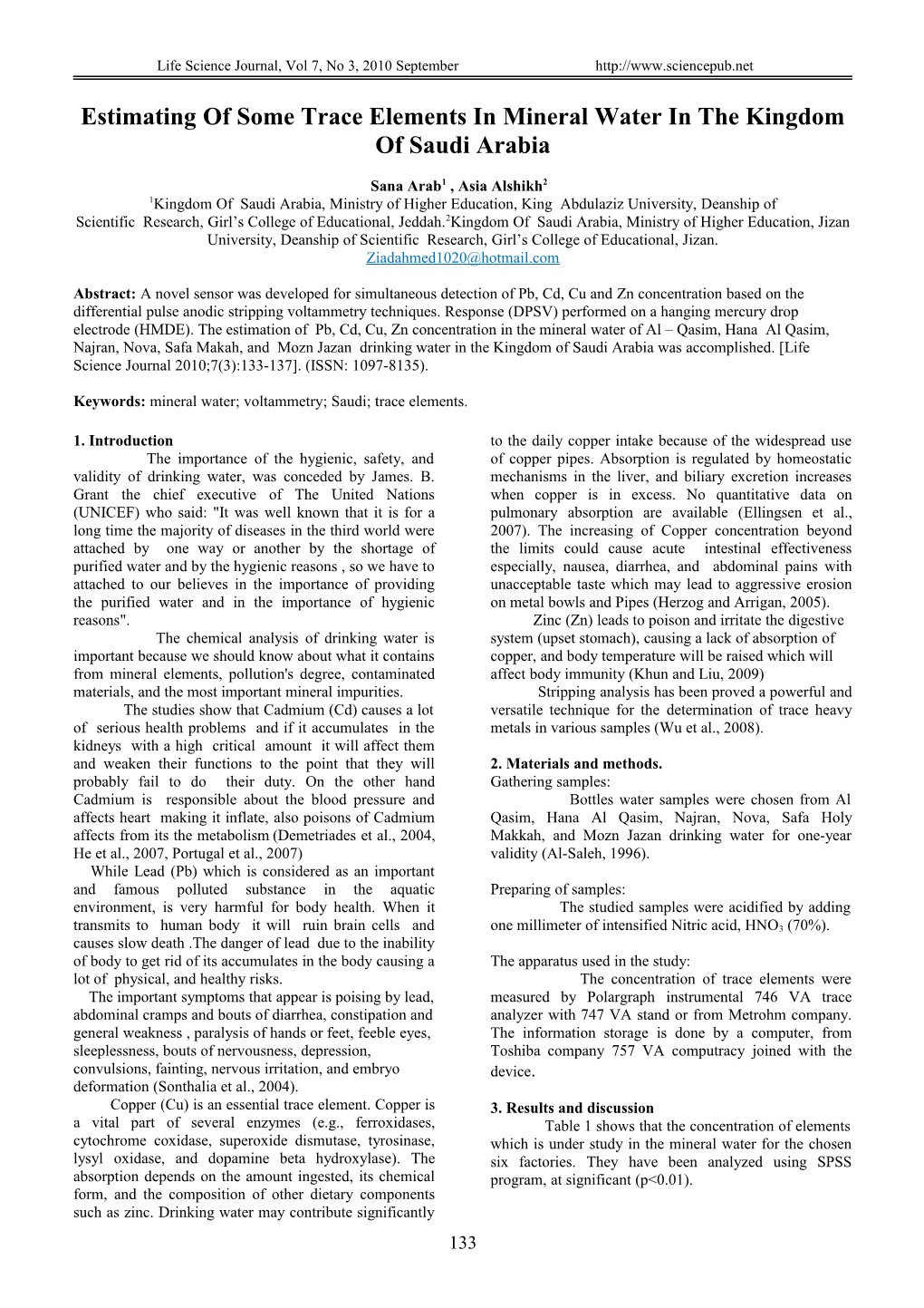 Estimating of Some Trace Elements in Mineral Water in the Kingdom of Saudi Arabia