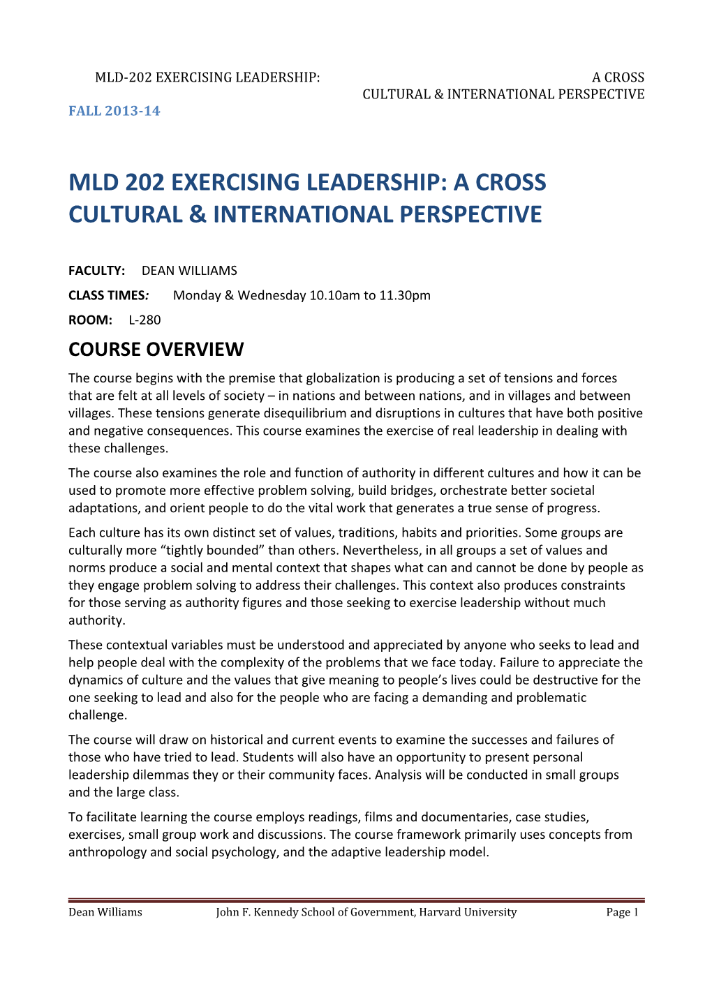 Mld-202 Exercising Leadership: a Cross Cultural & International Perspective