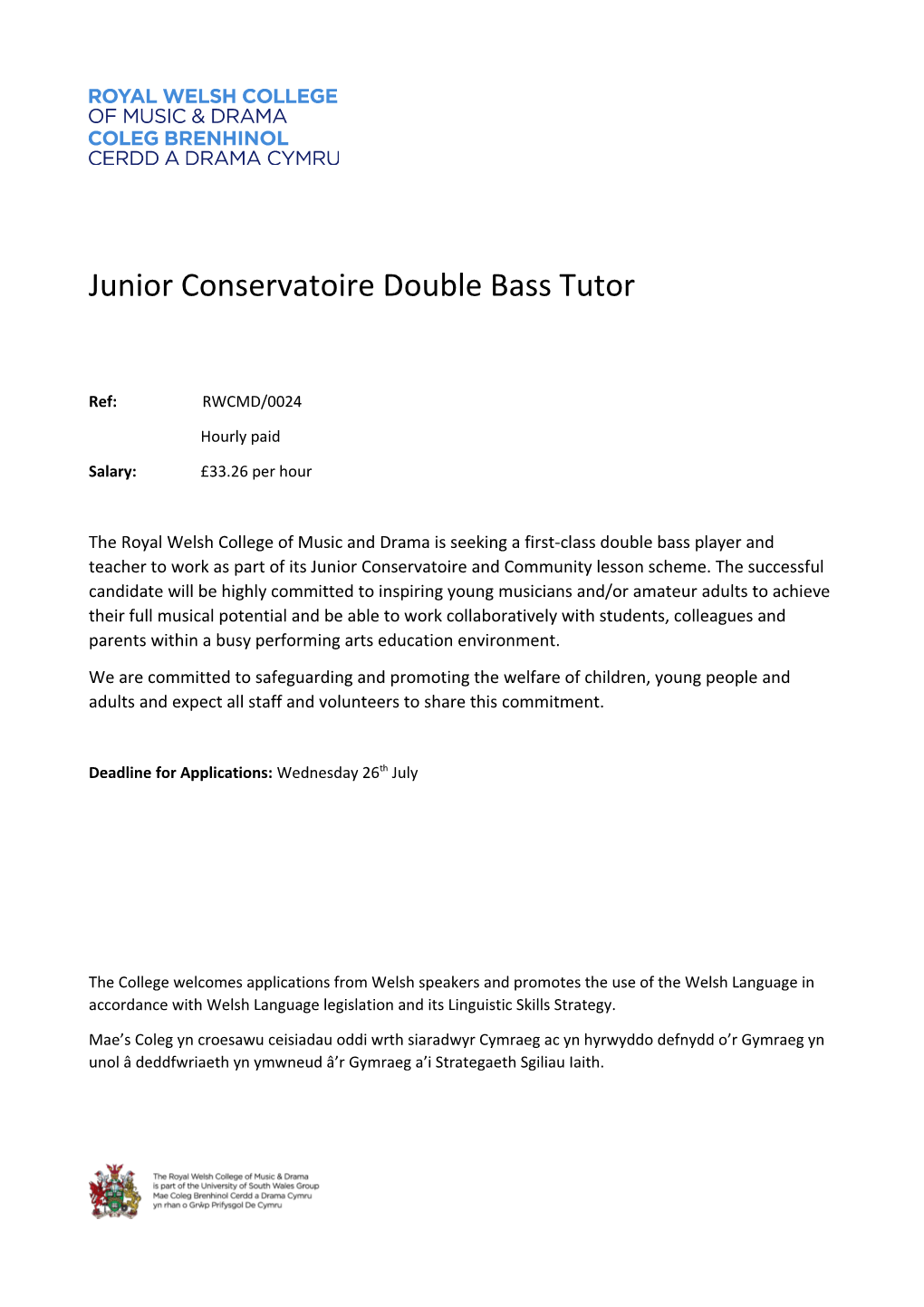 Junior Conservatoire Double Bass Tutor