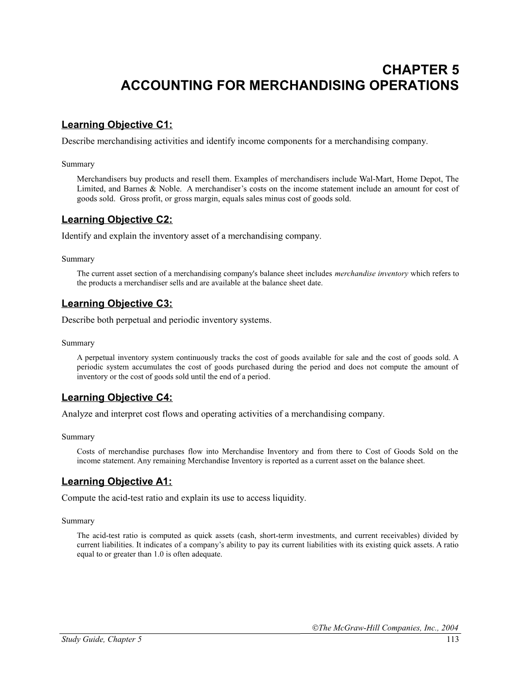 Accounting for Merchandising OPERATIONS