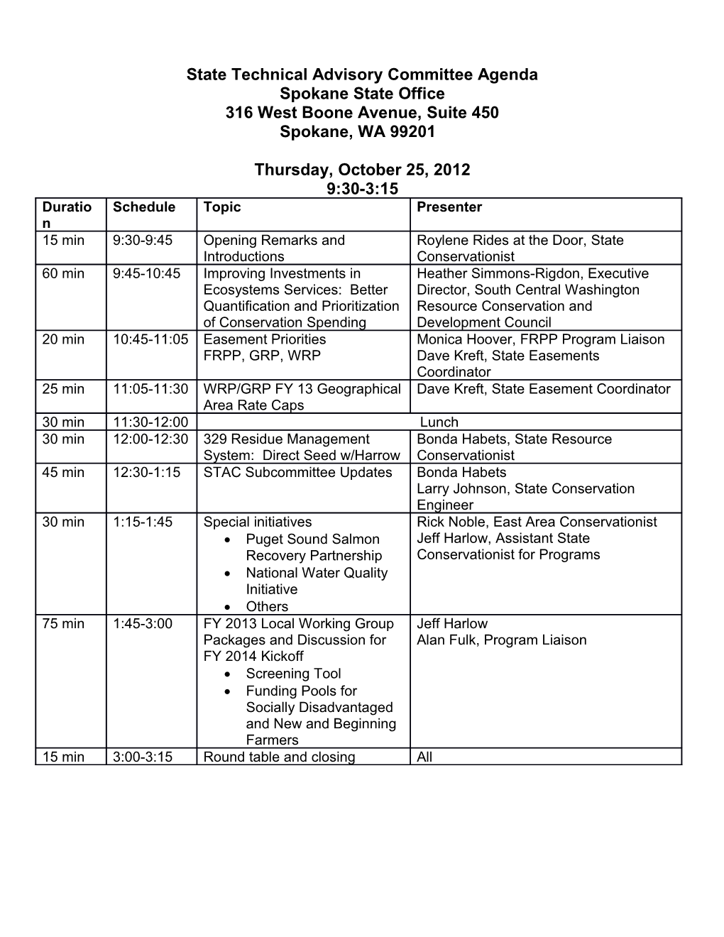 State Technical Advisory Committee Agenda