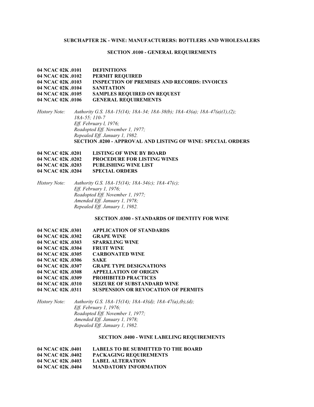 Subchapter 2K Wine: Manufacturers: Bottlers and Wholesalers