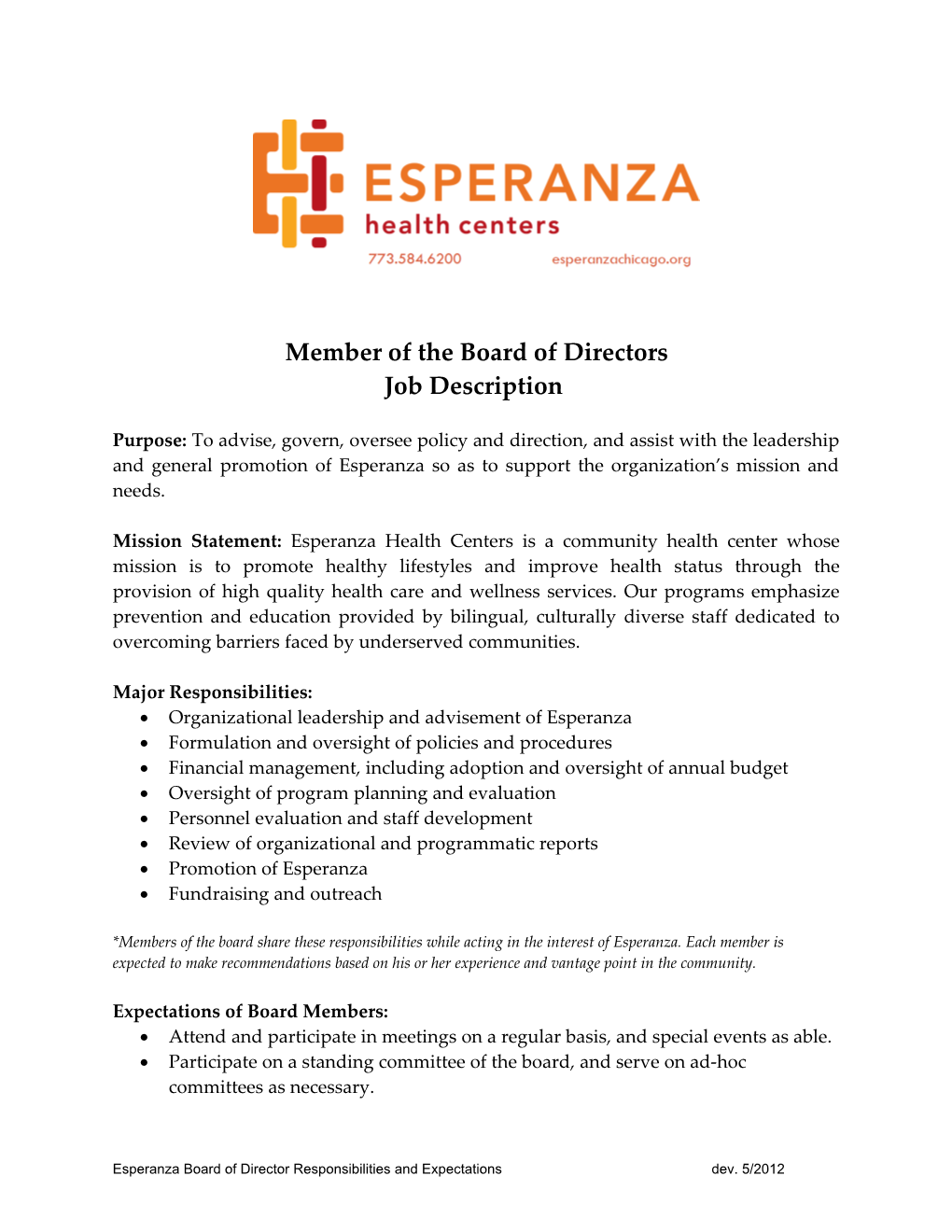 Board of Directors Job Description