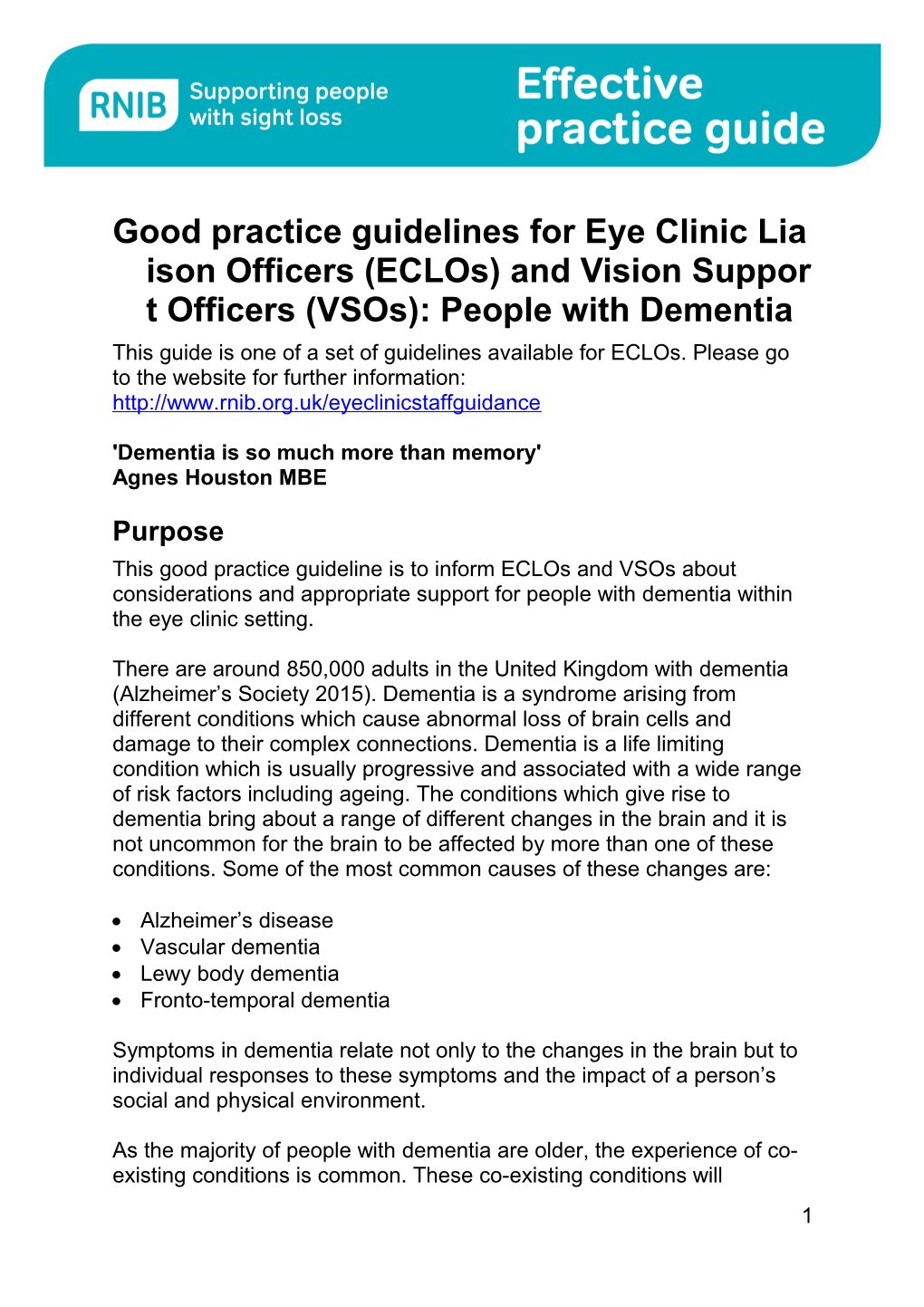 Good Practice Guidelines for Vision Support Officer's (VSO's Eclos)
