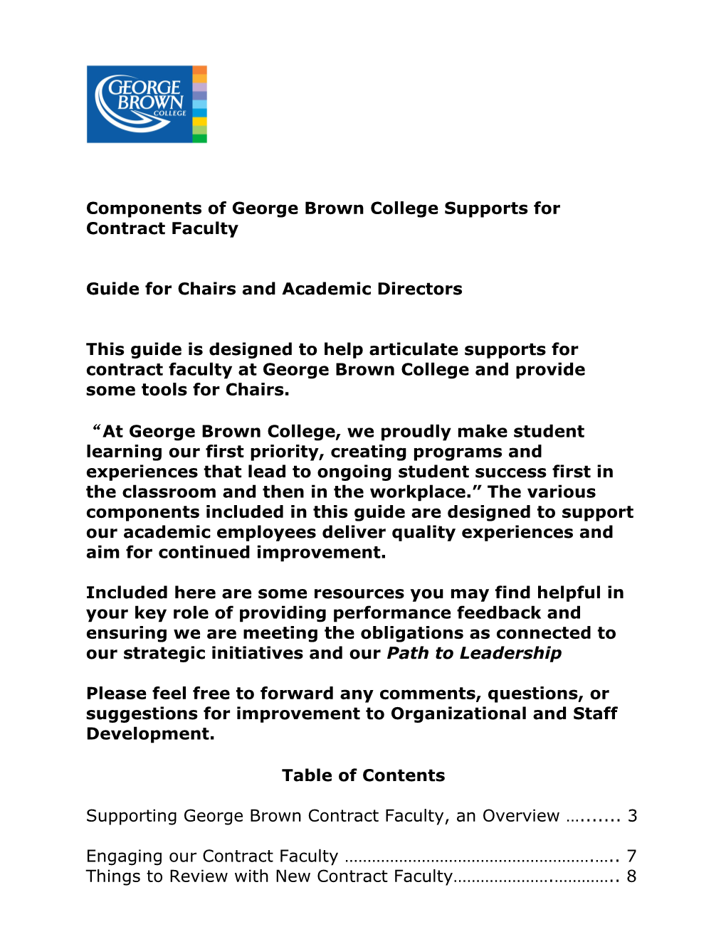 Components of George Brown College Supports for Contract Faculty