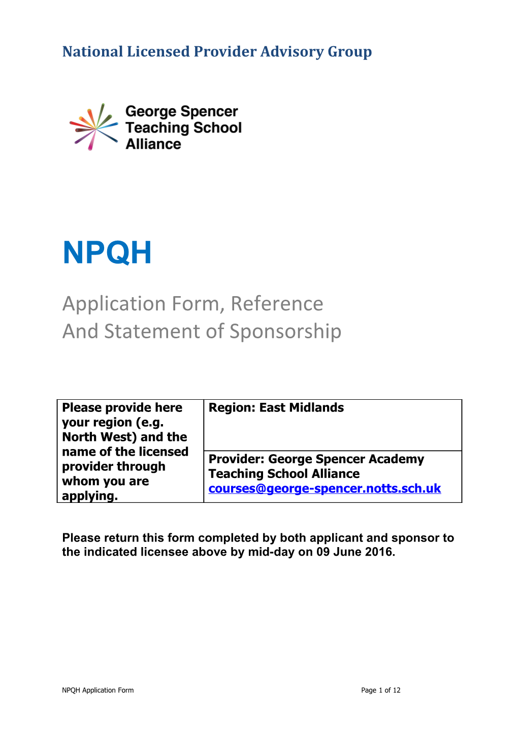 NPQH Application Form