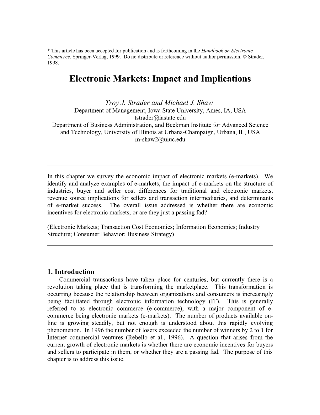 Characteristics Of Electronic Markets
