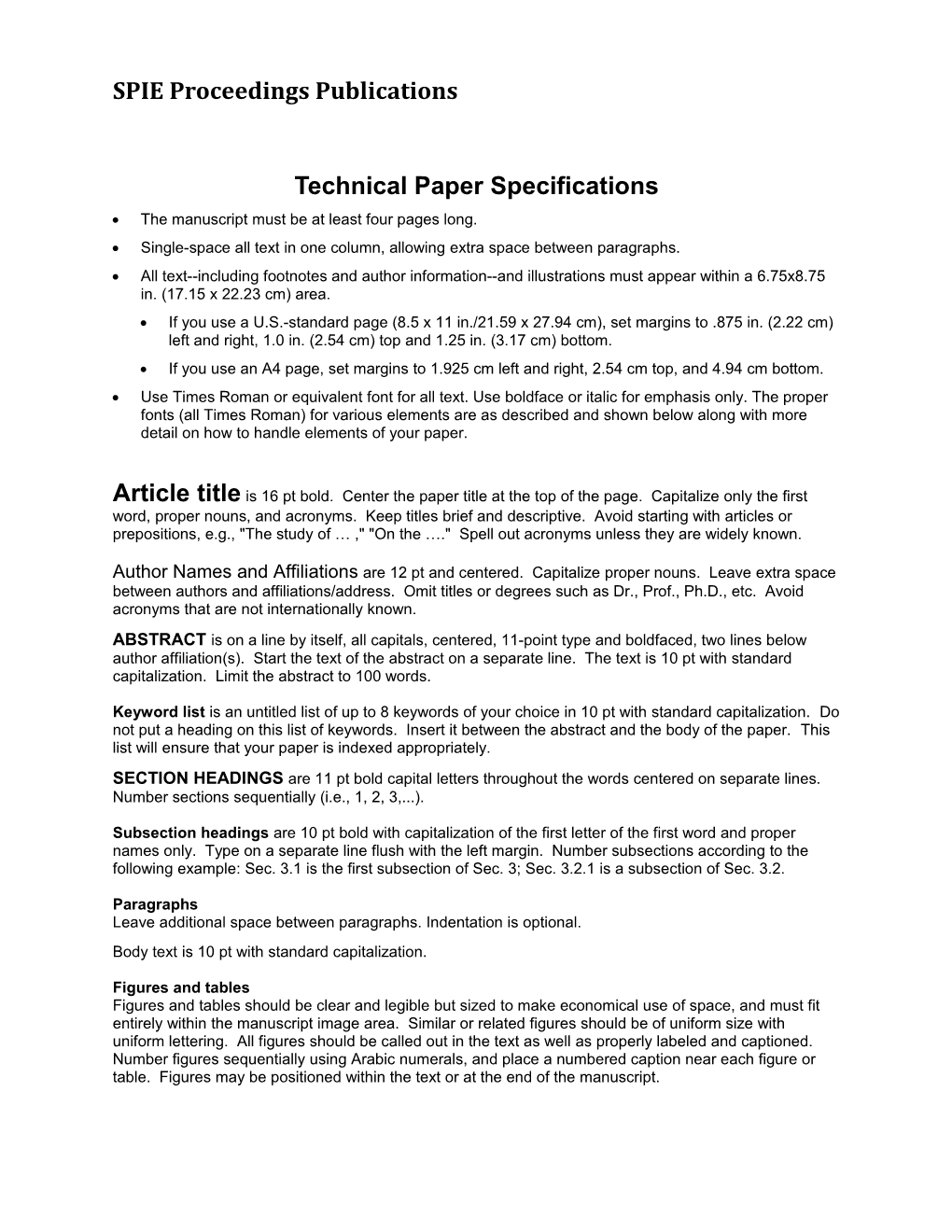 4-Page Technical Paper Specifications