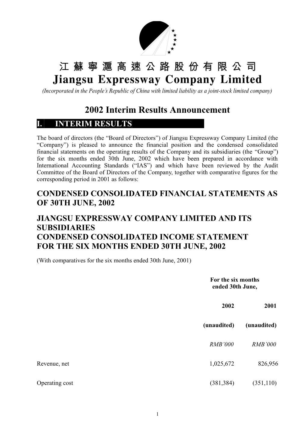 2002 Interim Results Announcement