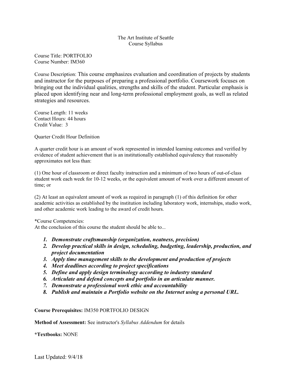 AII Course Syllabi Format Model (Must Include)