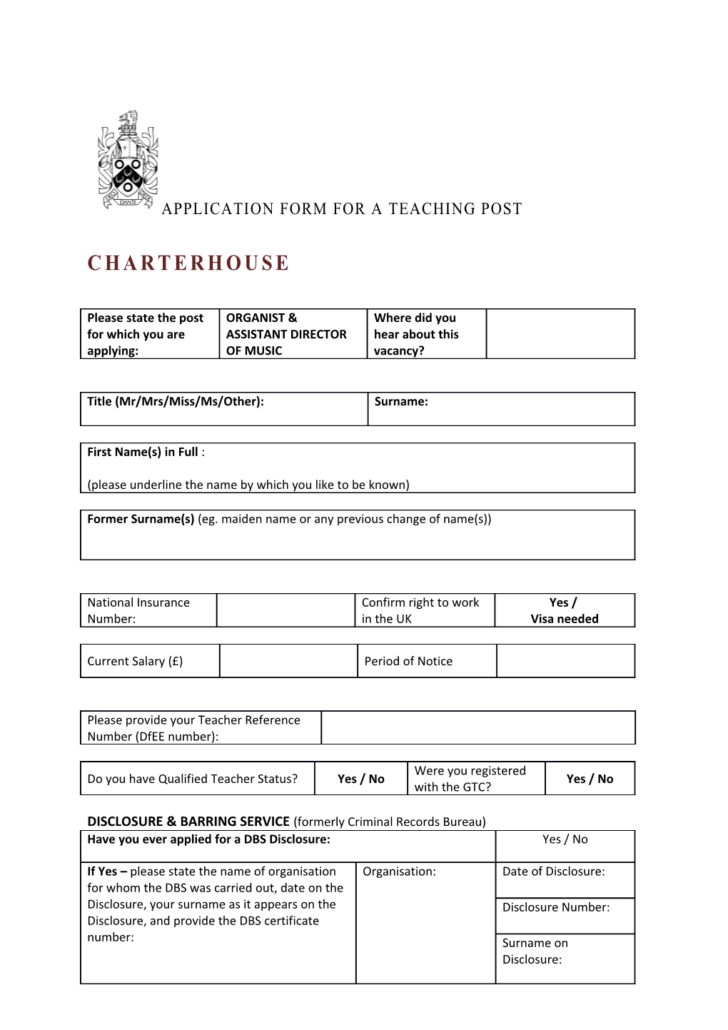Application for the Post Of s1
