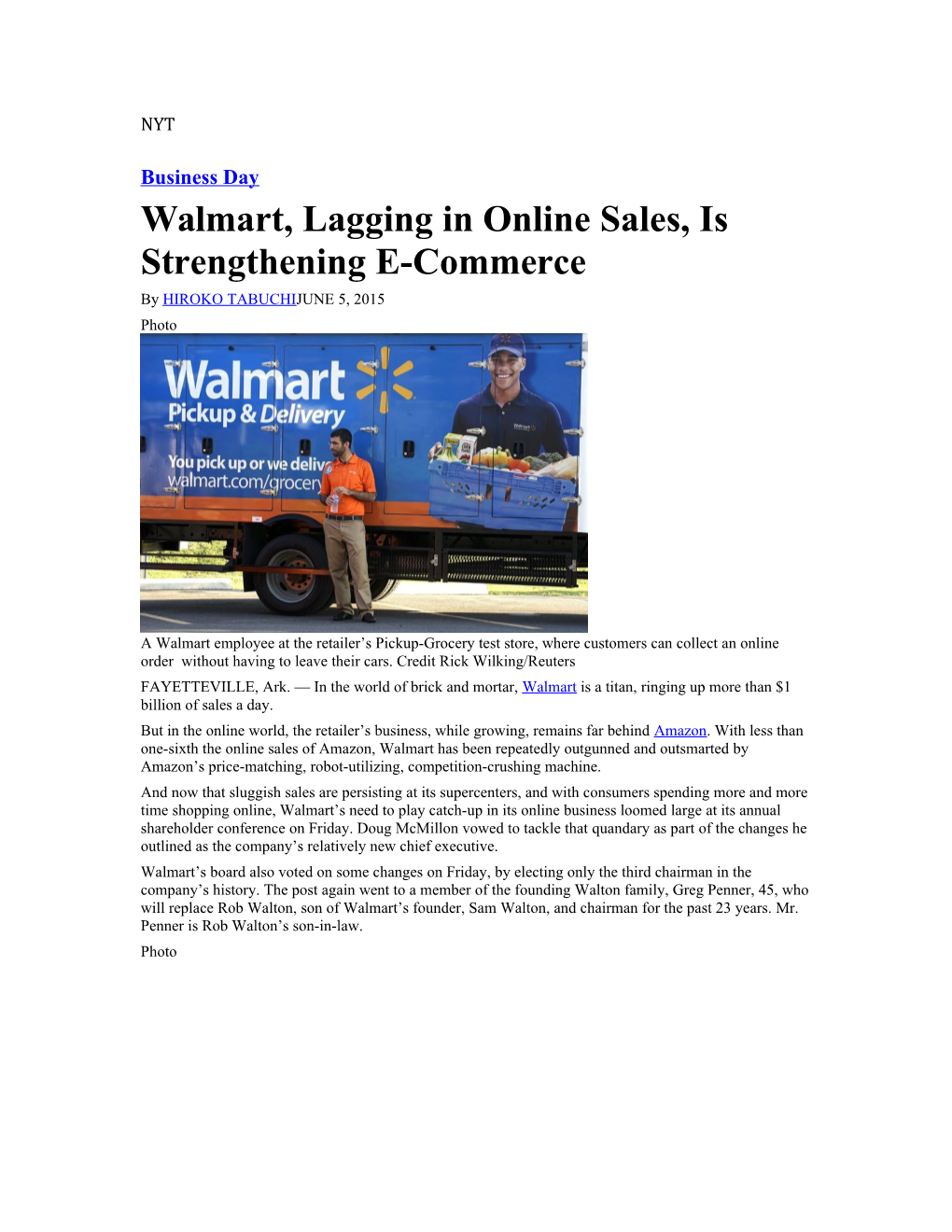 Walmart, Lagging in Online Sales, Is Strengthening E-Commerce