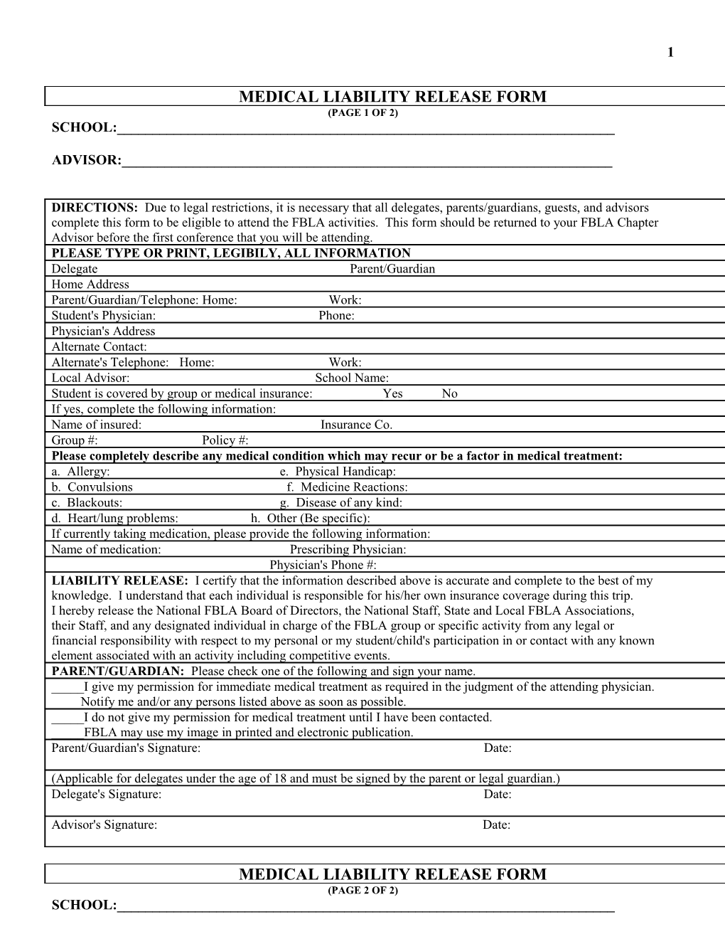 Medical Liability Release Form