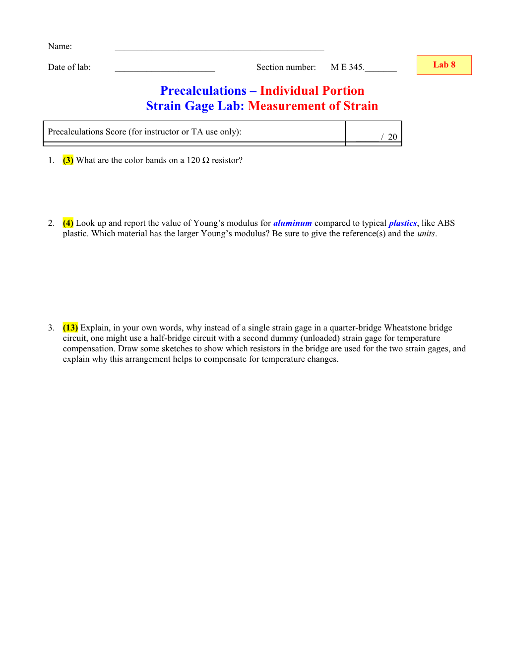 Cover Page for Precalculations Individual Portion