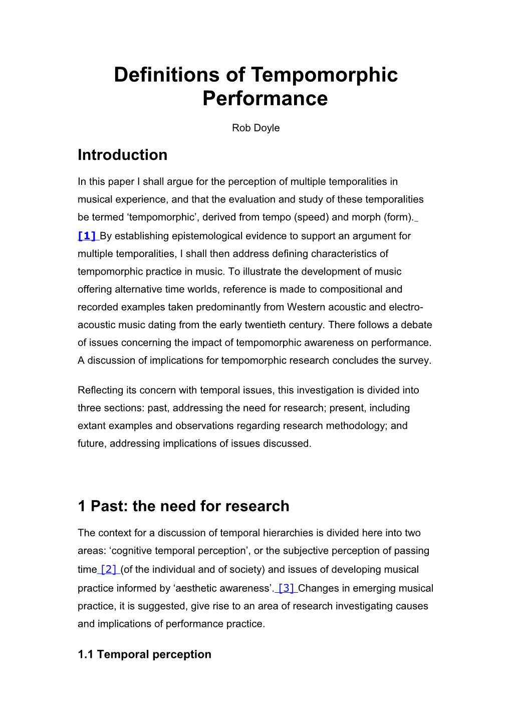 Definitions of Tempomorphic Performance