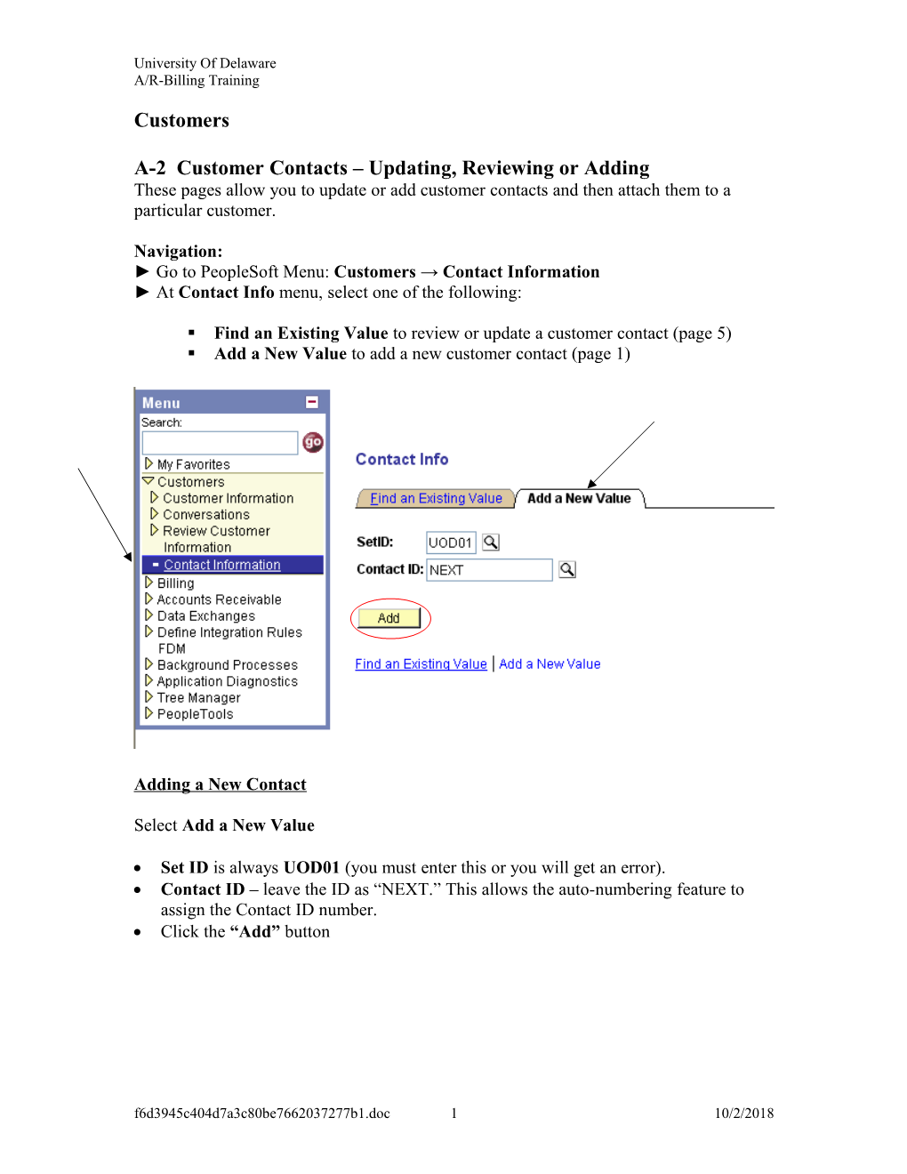 A-2 Customer Contacts Updating, Reviewing Or Adding