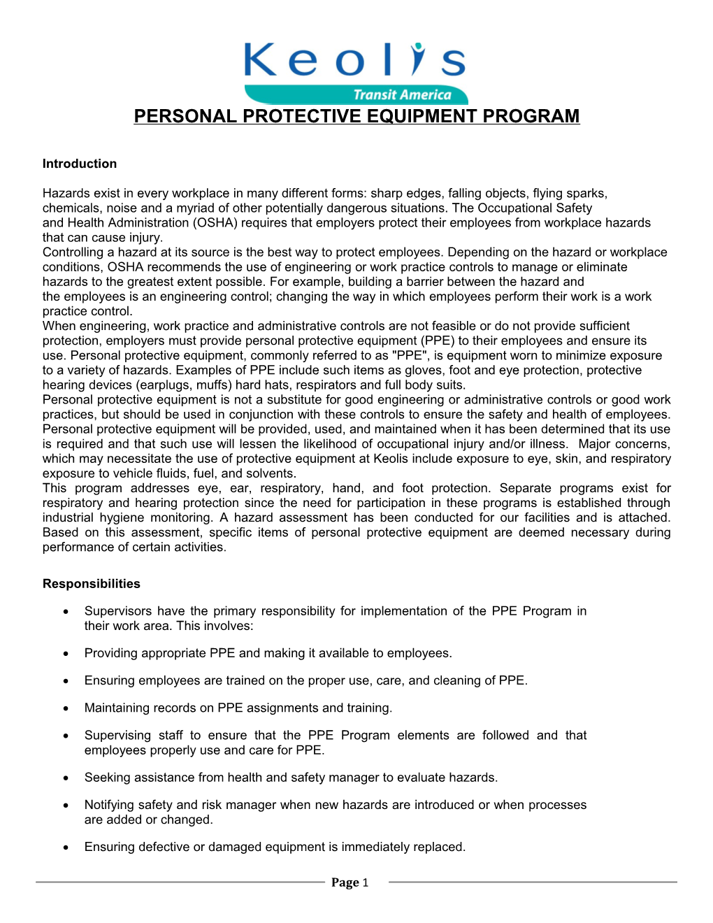 Personal Protective Equipment (PPE) Program