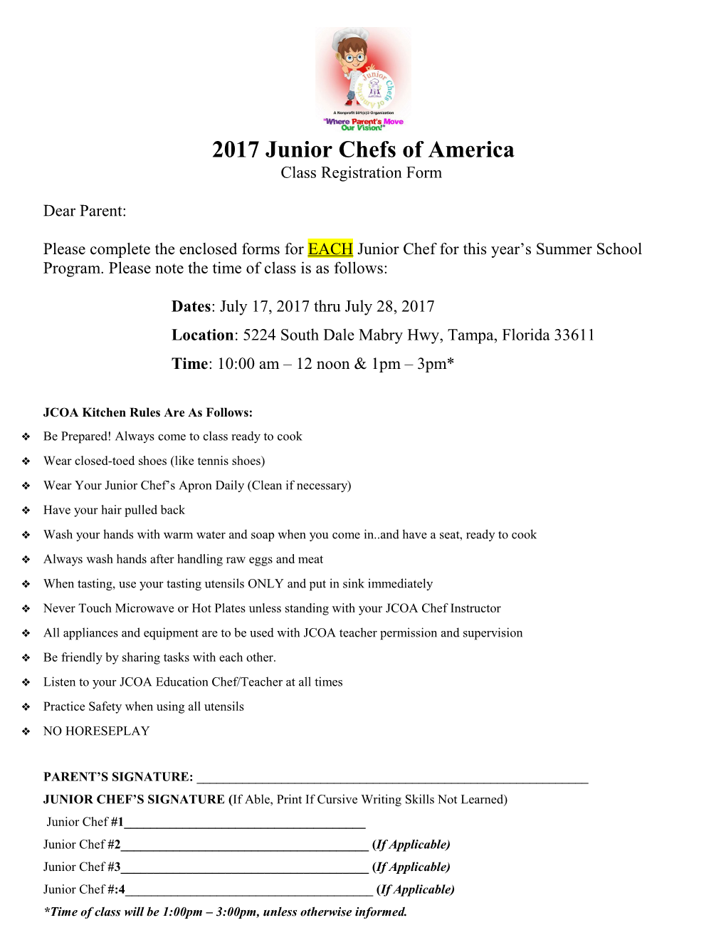 2017 Junior Chefs of America