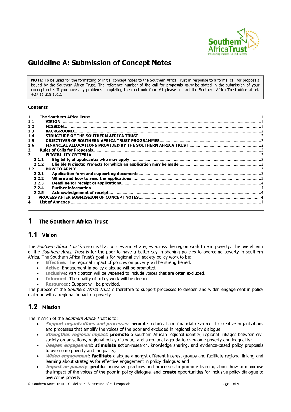 Guideline A: Submission of Concept Notes