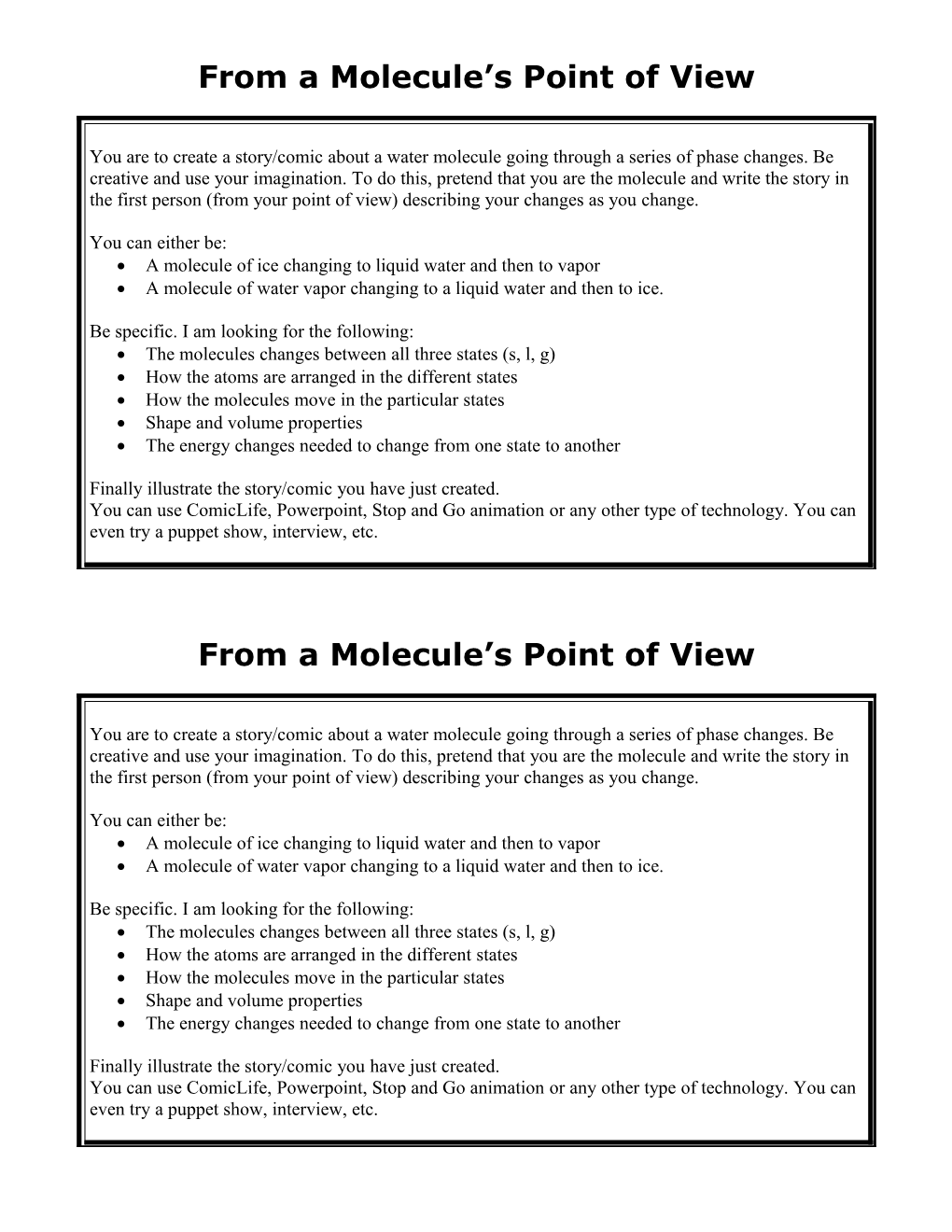 You Are to Create a Story About a Water Molecule Going Through a Series of Phase Changes