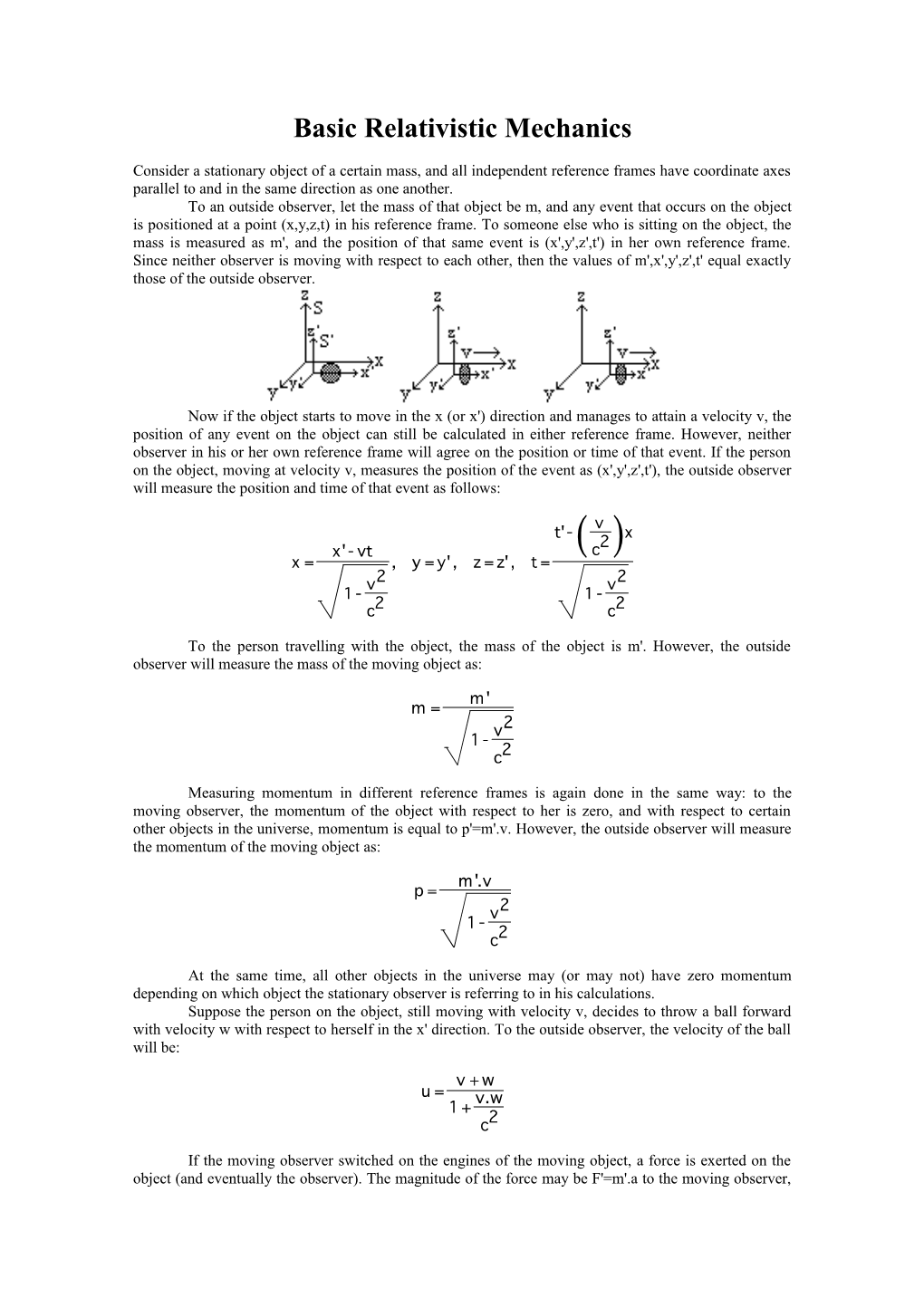 Basic Relativistic Mechanics
