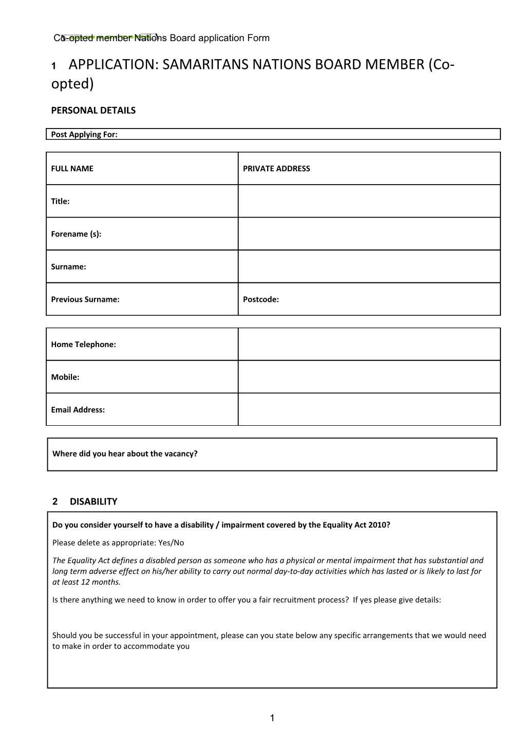 Samaritans Application Form s1