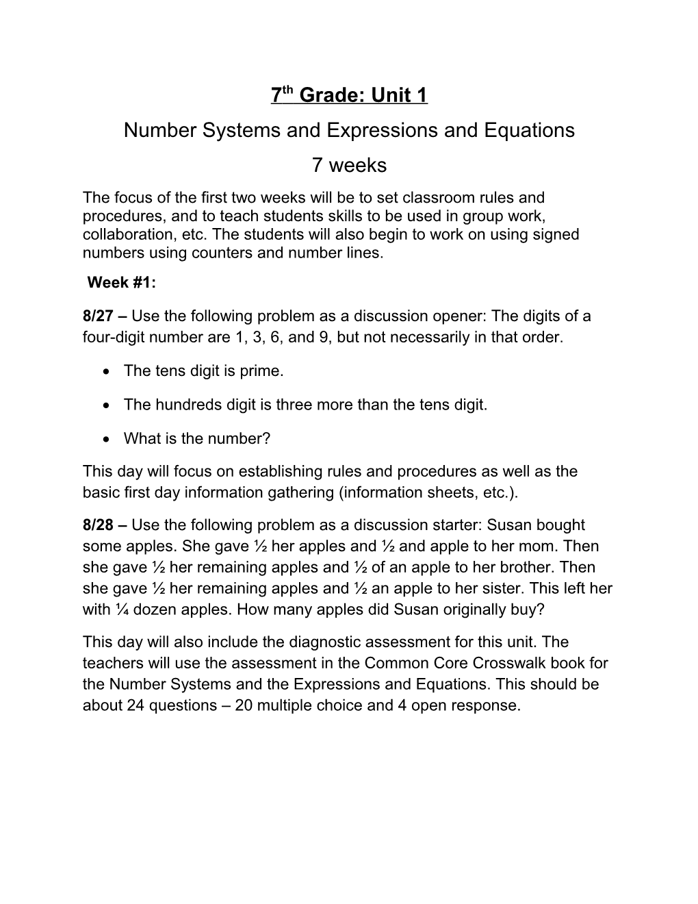 Number Systems and Expressions and Equations