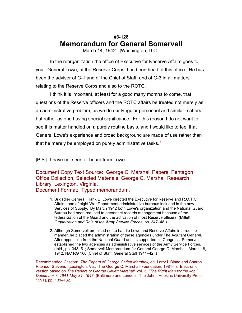 Memorandum for General Somervell