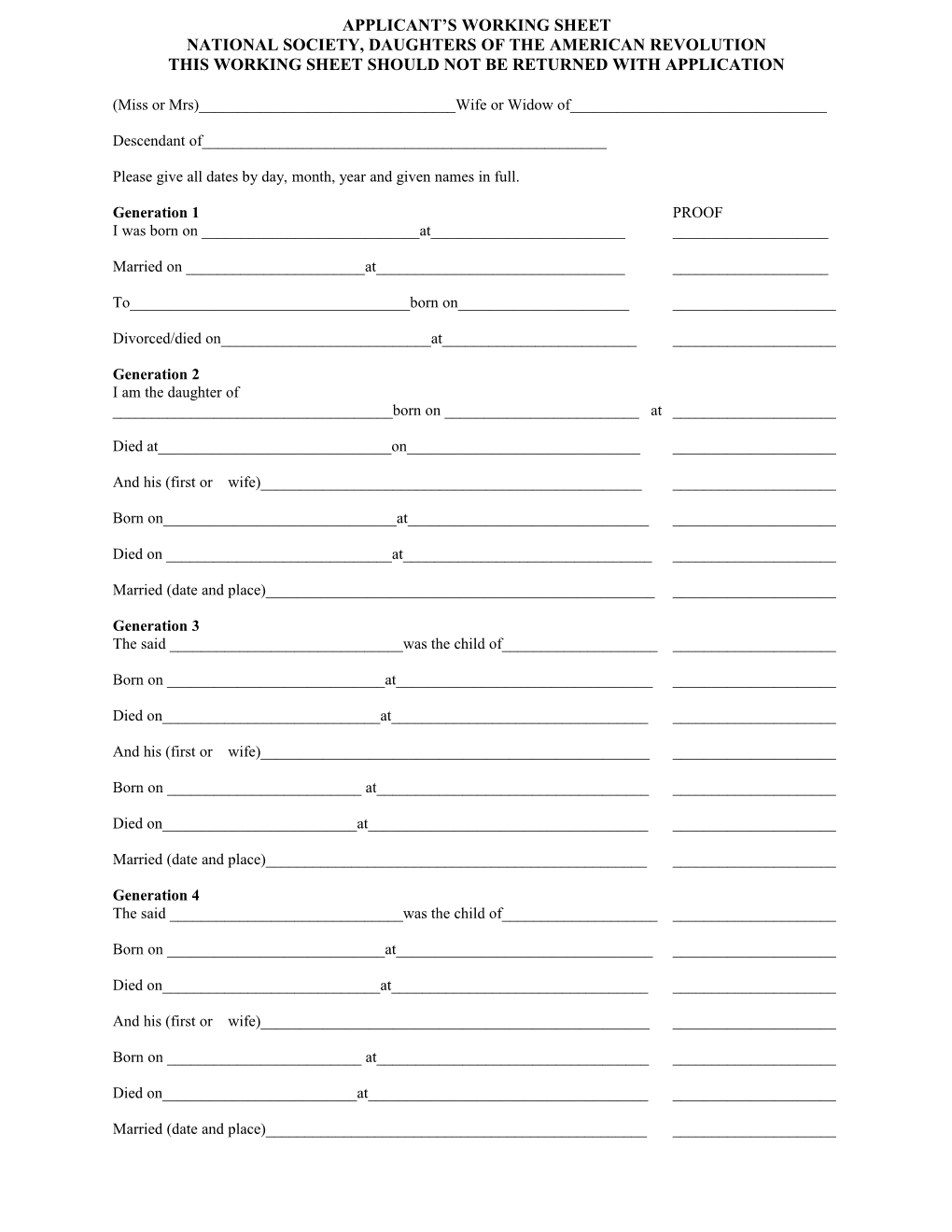 Applicant S Working Sheet