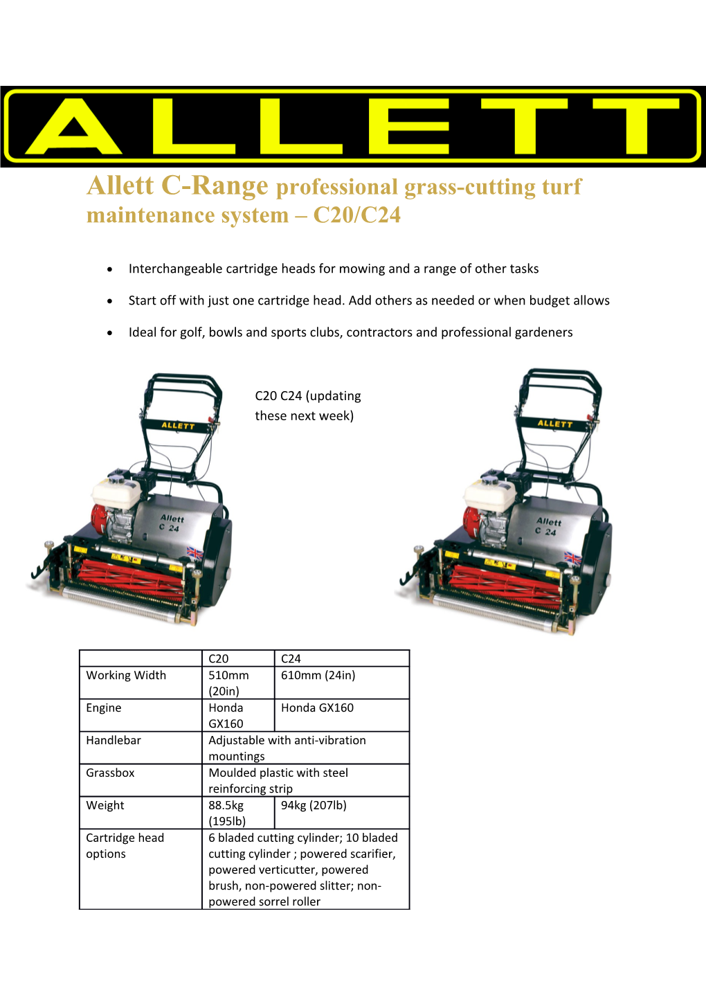 Allett C-Range Professional Grass-Cutting Turf Maintenance System C20/C24