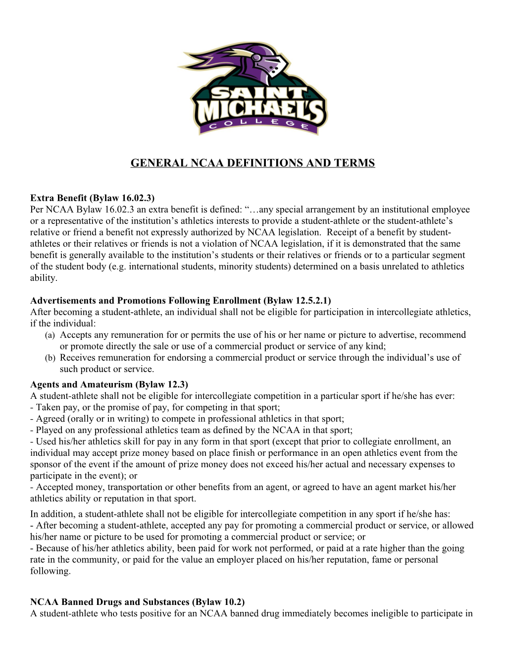 General Ncaa Definitions and Terms