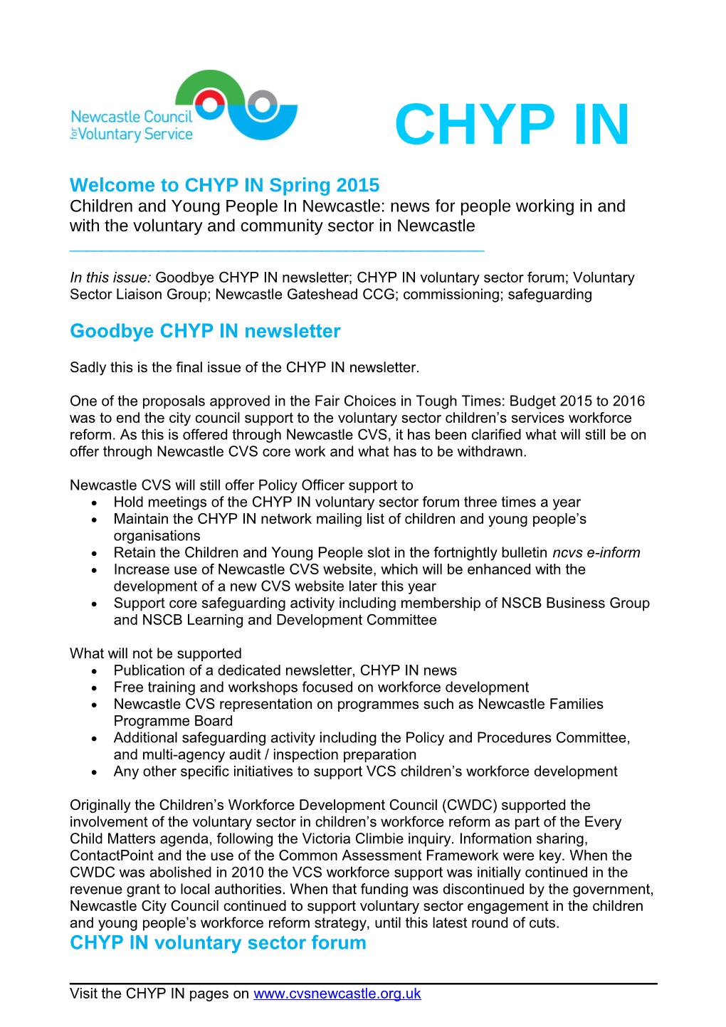 Welcome to CHYP in Spring 2015