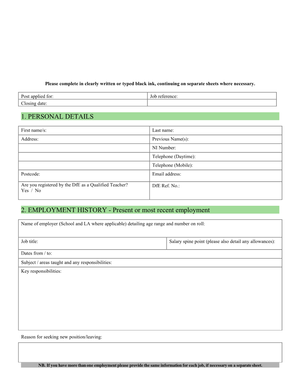 Application for Employment s142