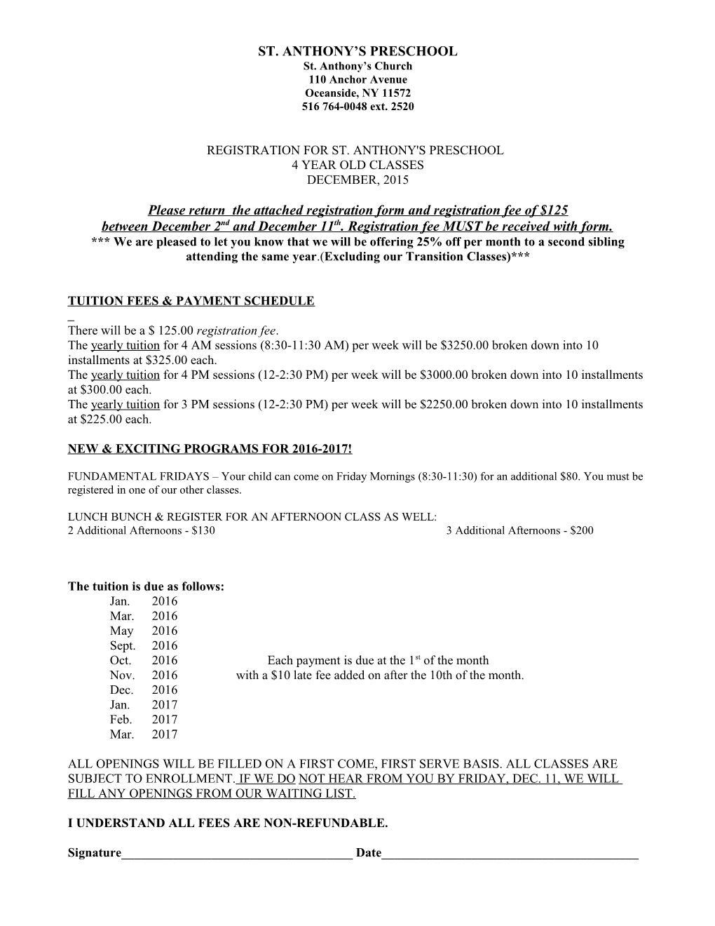 Registration for St