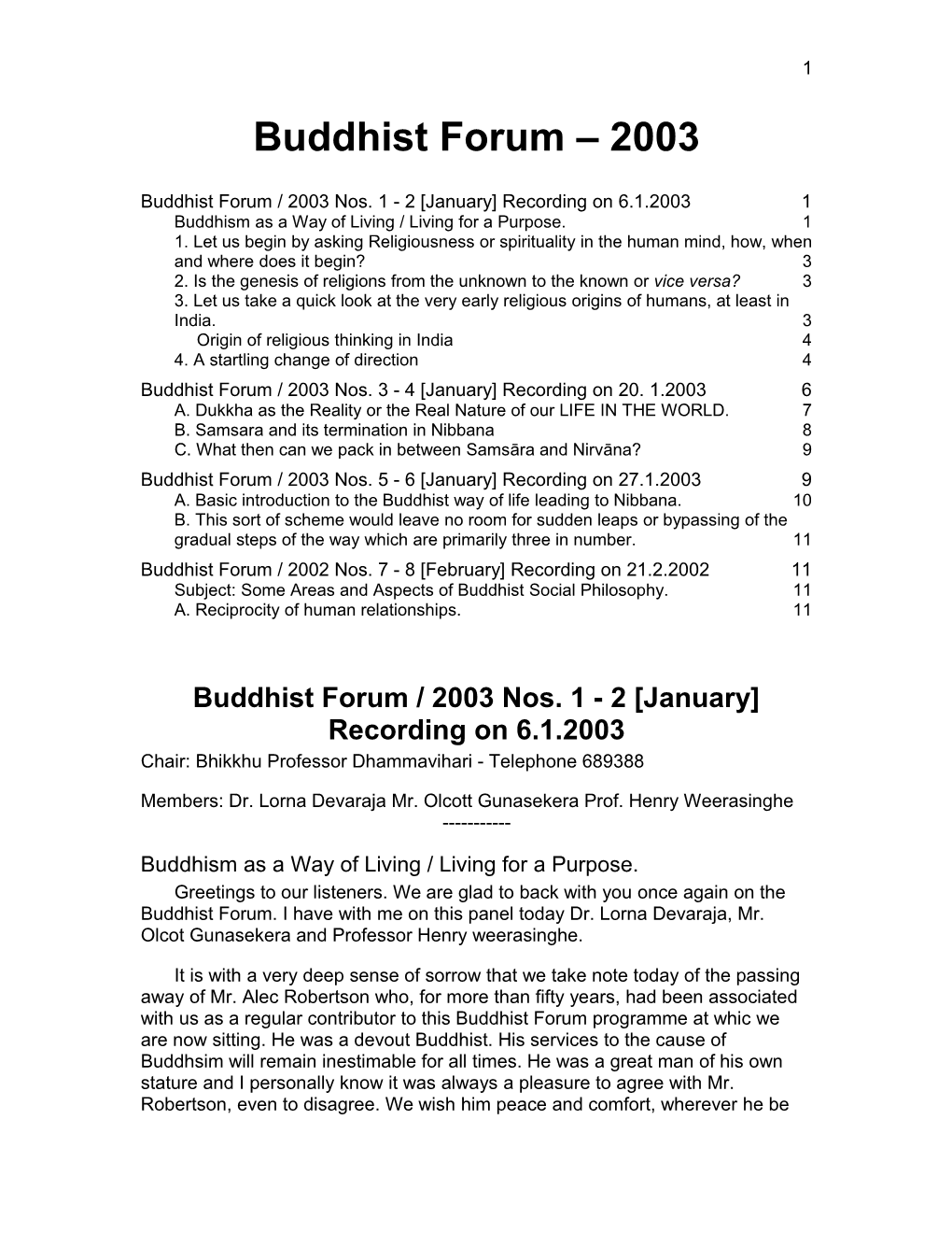 Buddhist Forum 2003