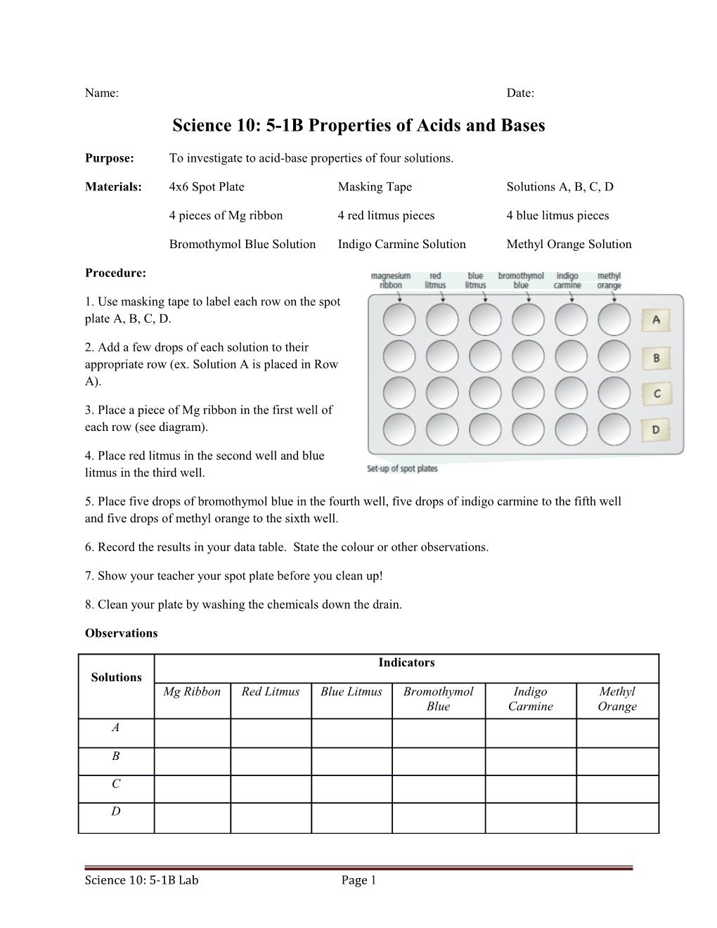 Science 10: 5-1B Properties of Acids and Bases