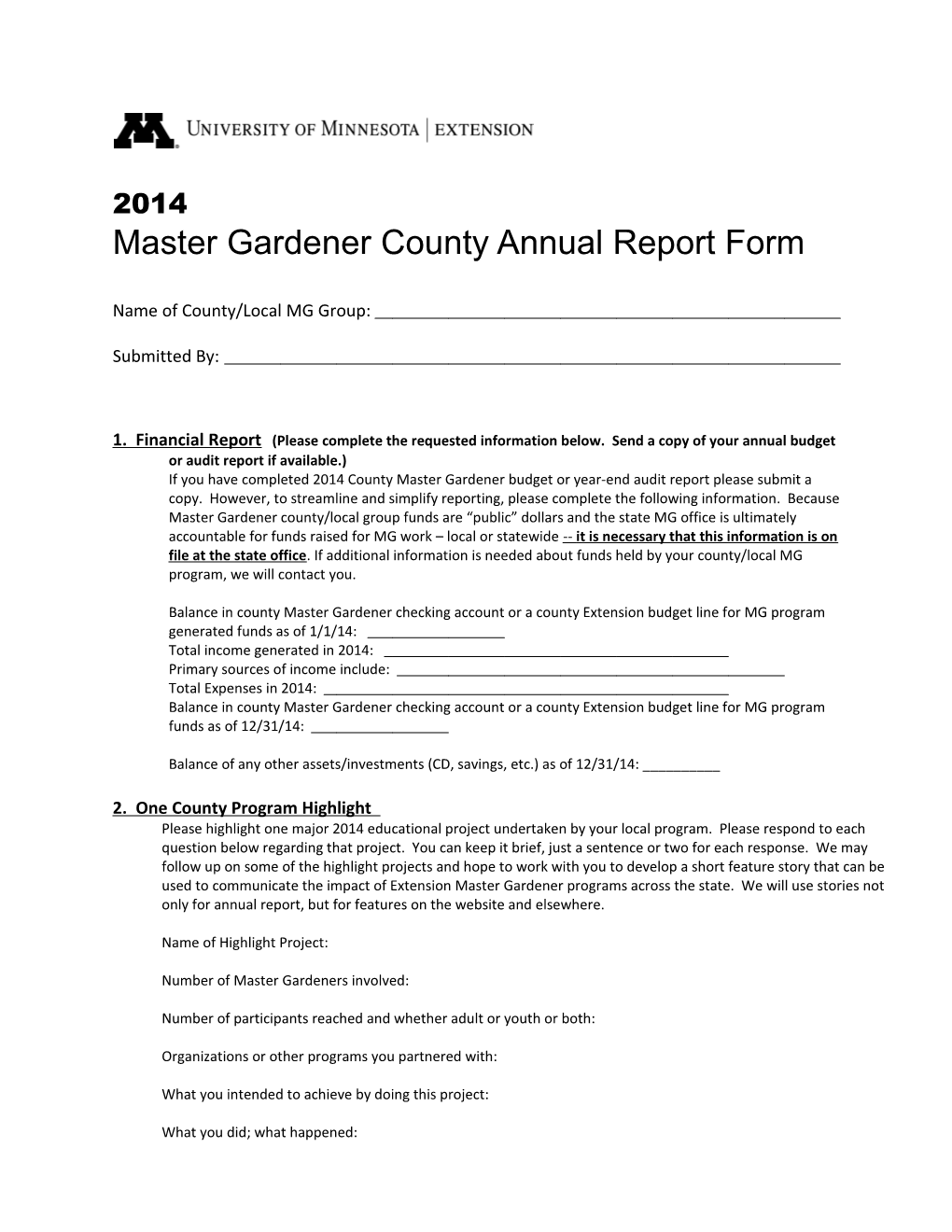 Master Gardener County Annual Report Form