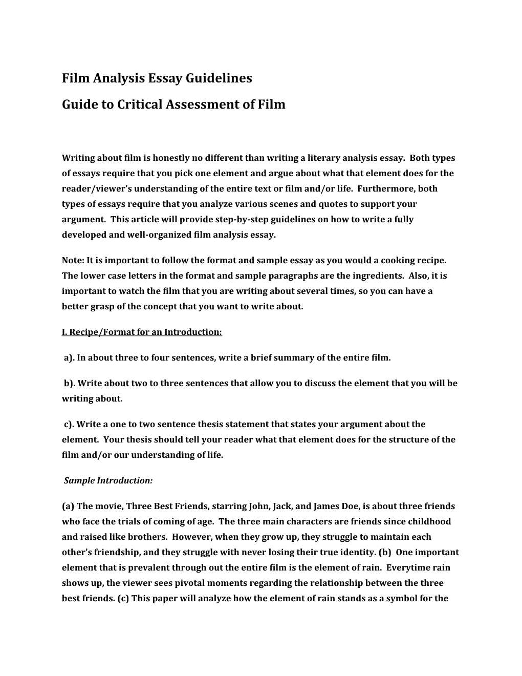 Film Analysis Essay Guidelines