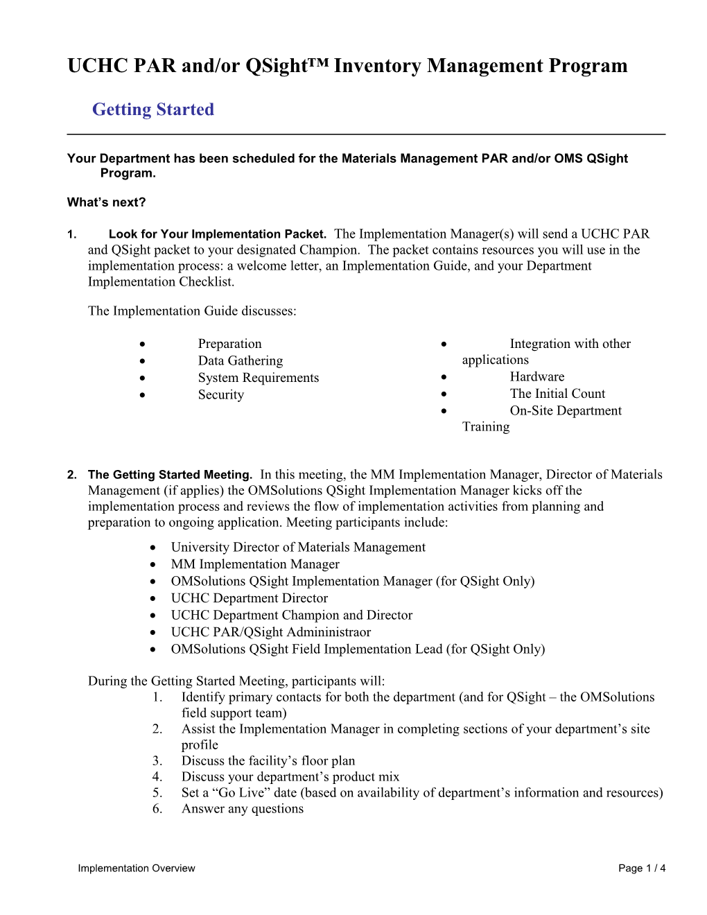 UCHC PAR And/Or Qsight Inventory Management Program