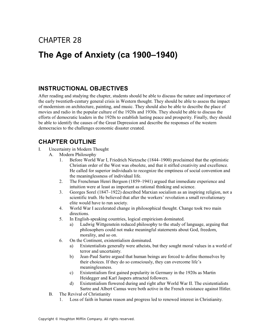 Chapter 28: the Age of Anxiety (Ca 1900 1940) 203