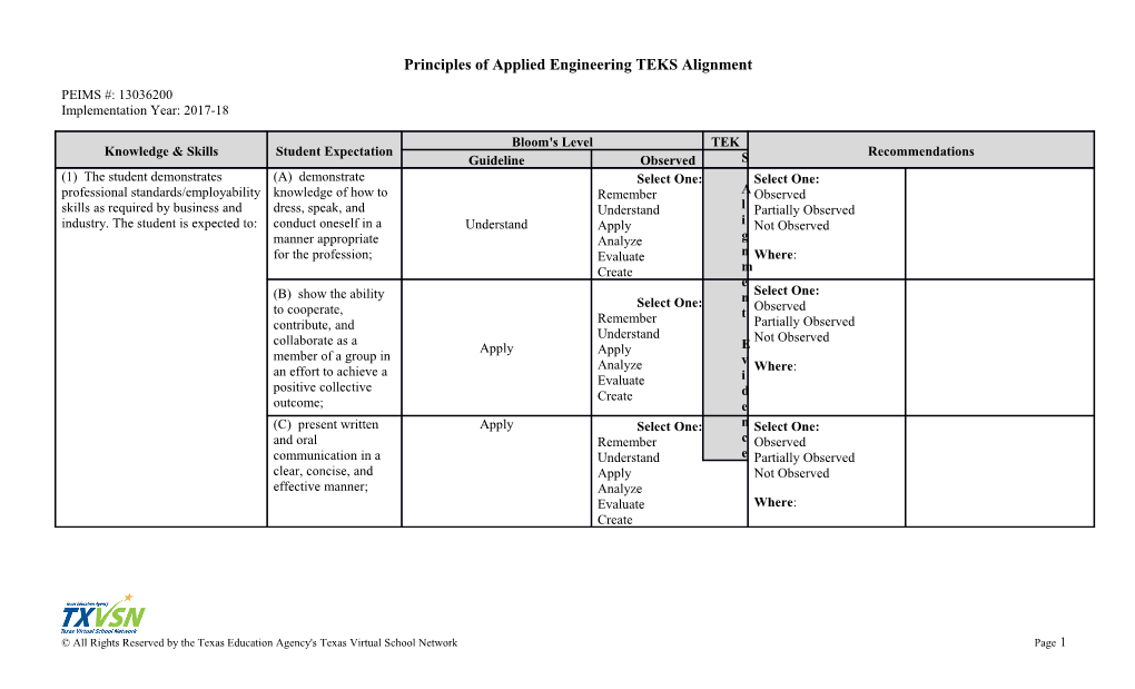 TEKS Alignment Document