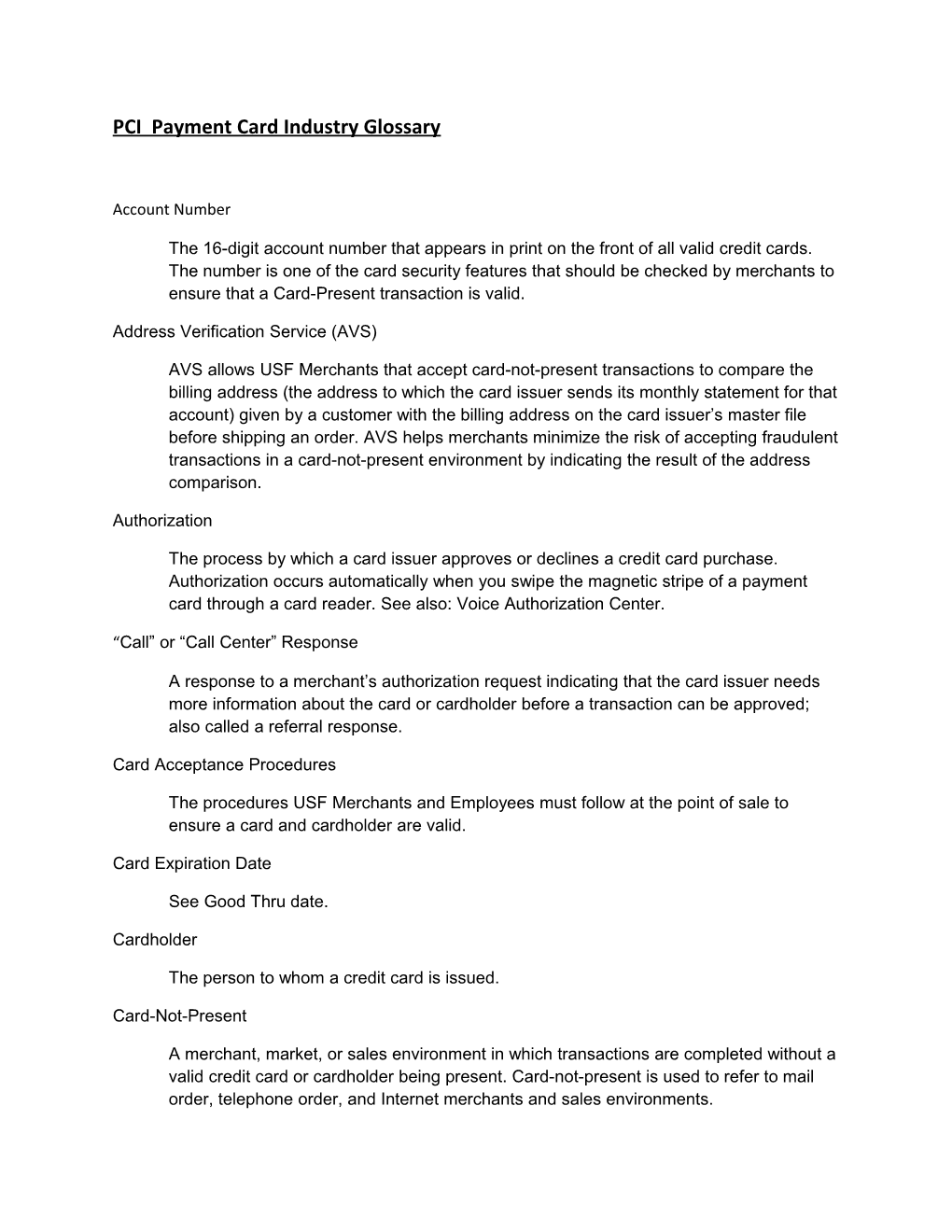 PCI Payment Card Industry Glossary