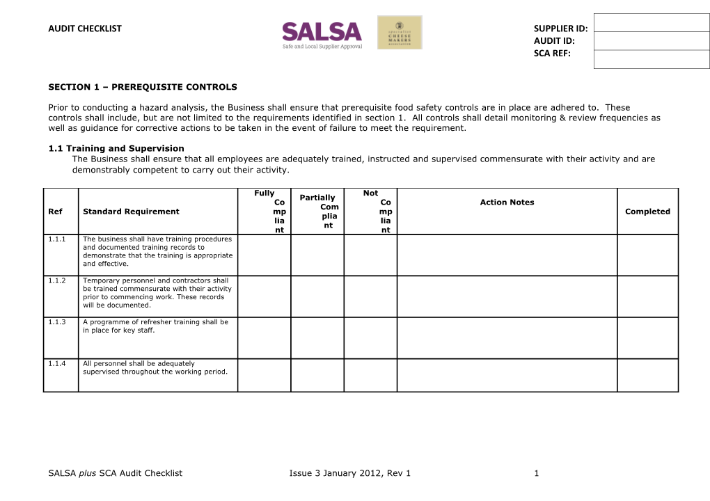 SALSA Safe and Local Supplier Approval Scheme