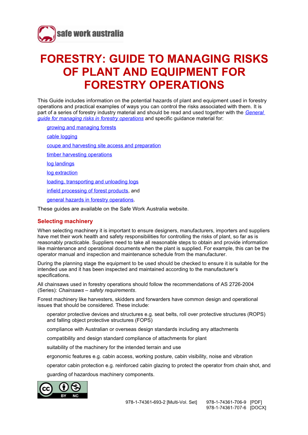 09. Forestry: Guide to Managing Risks of Plant and Equipment for Forestry Operations