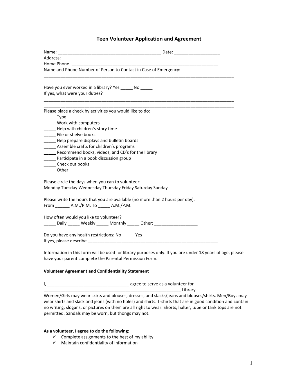 SAMPLE: Volunteer Information Form