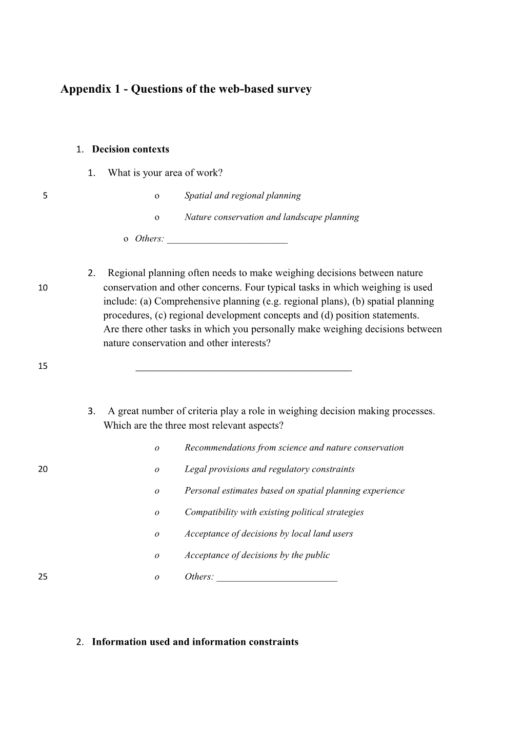 Appendix 1 - Questions of the Web-Based Survey