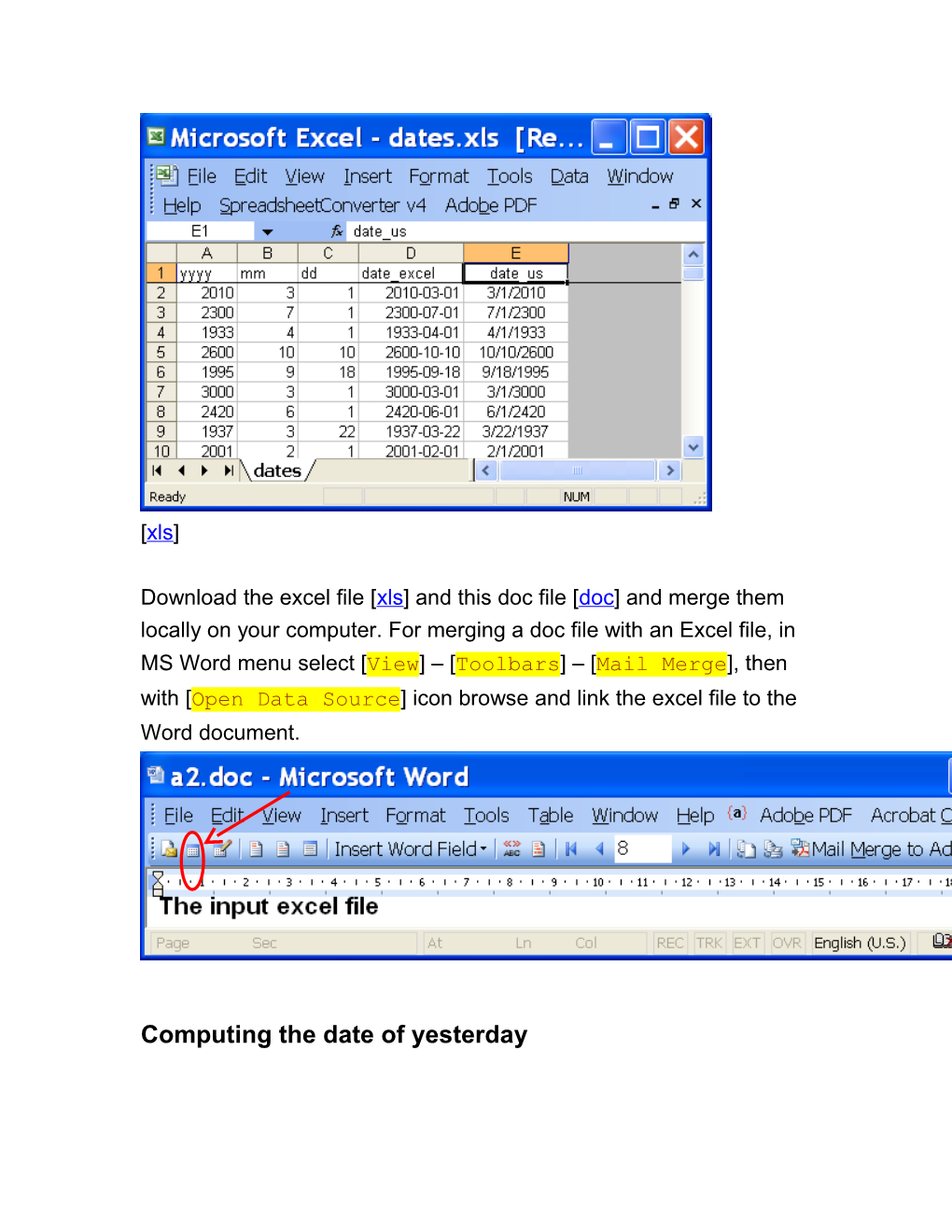 Computing the Yesterday S Date with MS Word Field Formulas Considering the Leap Years Of