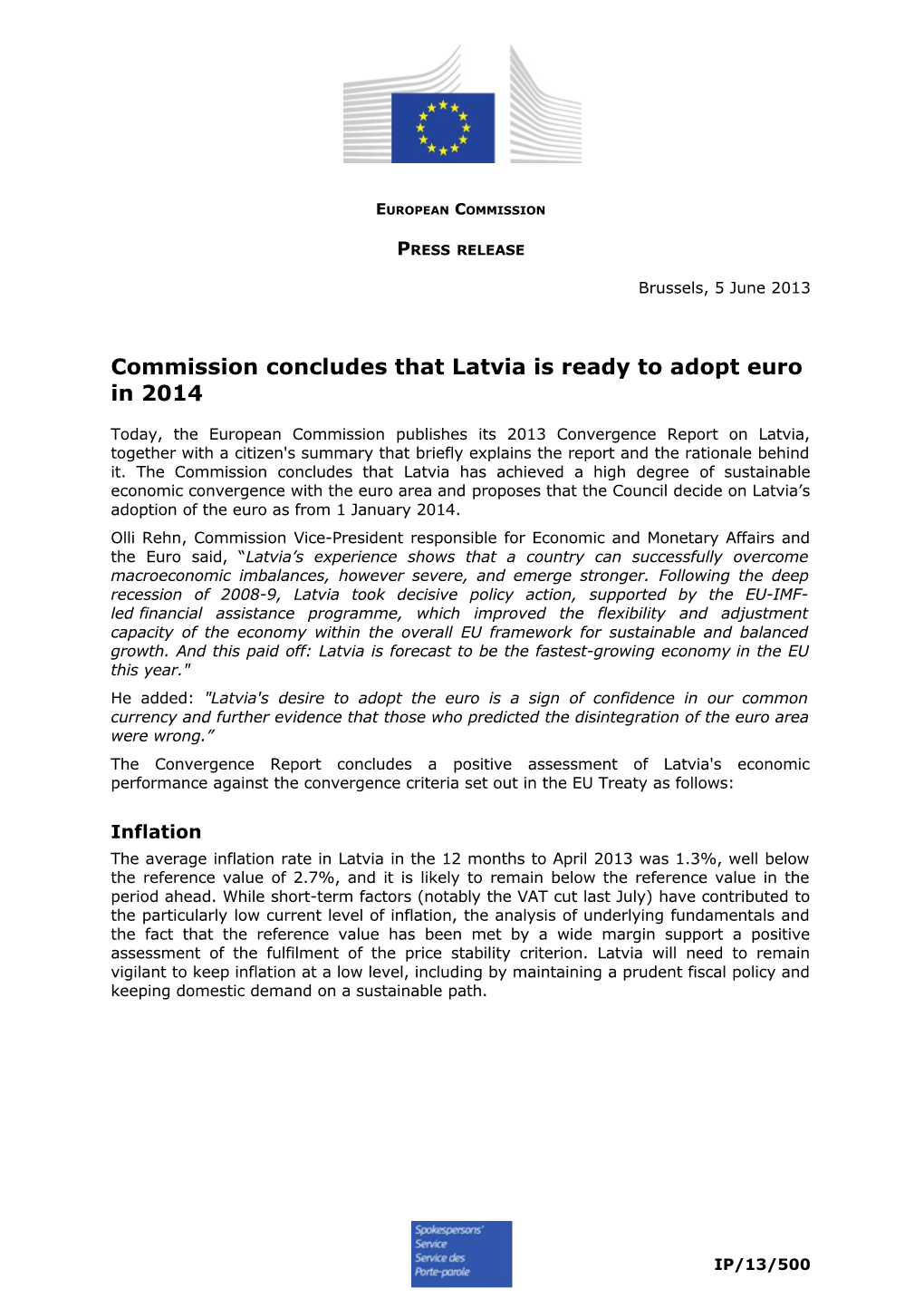 Commission Concludes That Latvia Is Ready to Adopt Euro in 2014