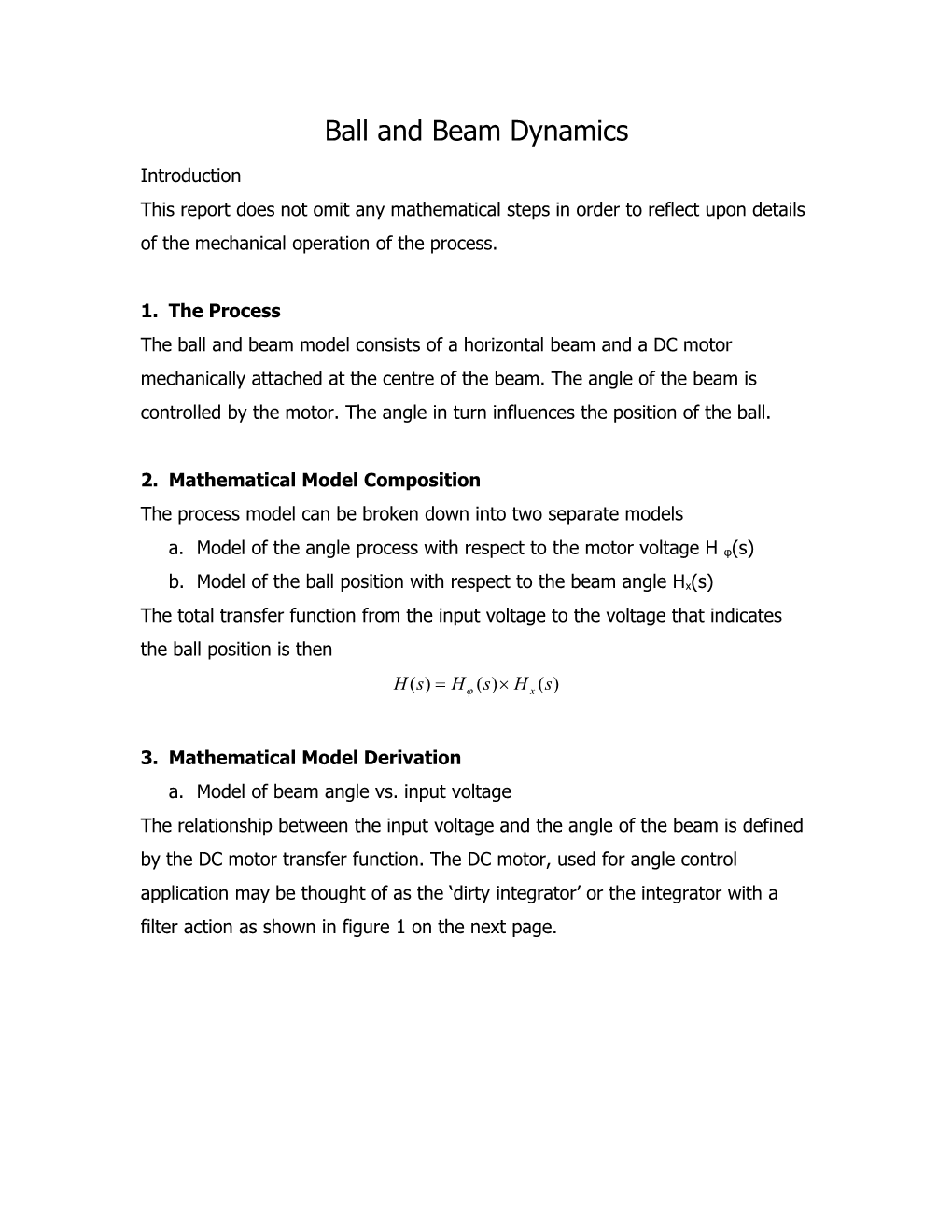 Ball and Beam Dynamics: Mathematical Model Derivation