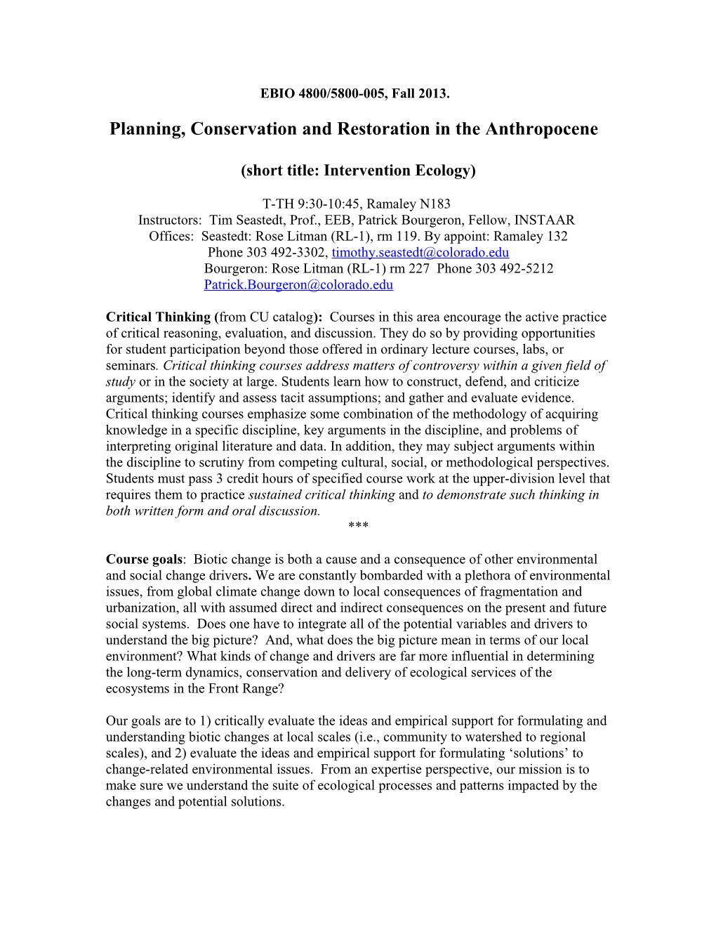 Planning, Conservation and Restoration in the Anthropocene